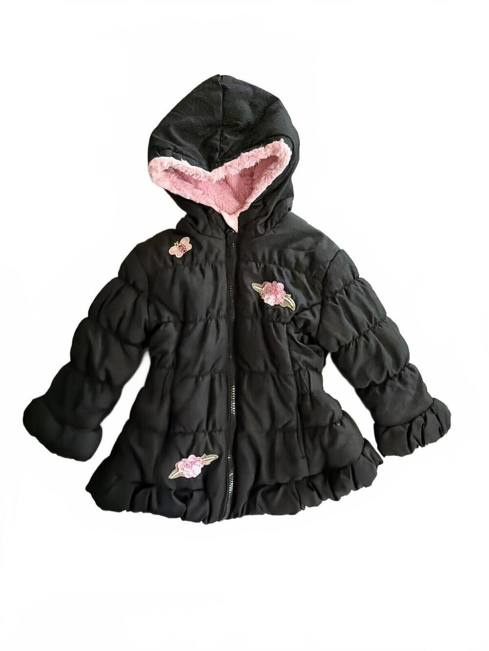 Rothschild Hooded Skater Puffer Jacket Toddler Girls Black 2T Pink Faux Fur